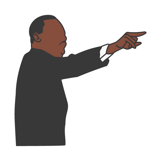 cartoon of Martin Luther King Jr. pointing finger during speech