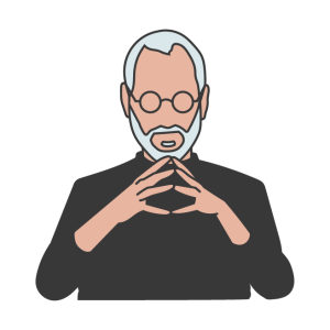cartoon image of Steve Jobs steepling hand gesture