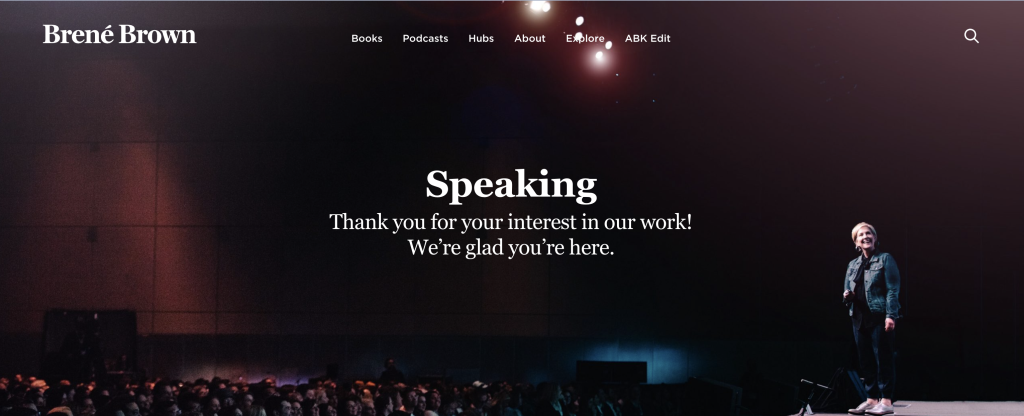 another example of brene brown speaking on stage on her website