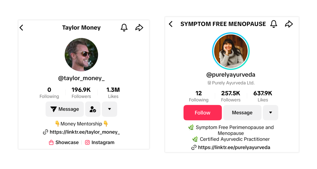 example case studies for how to grow on tiktok - taylor conroy and Purely ayurveda