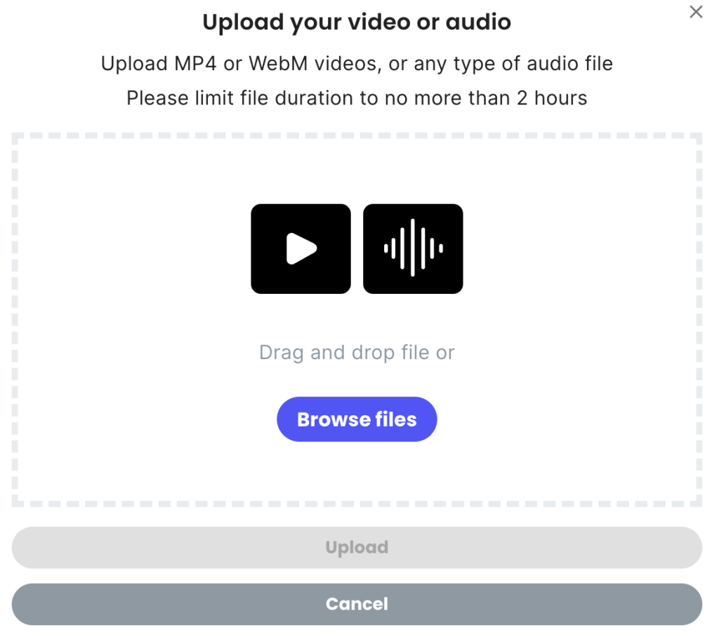 screenshot of yoodli upload feature