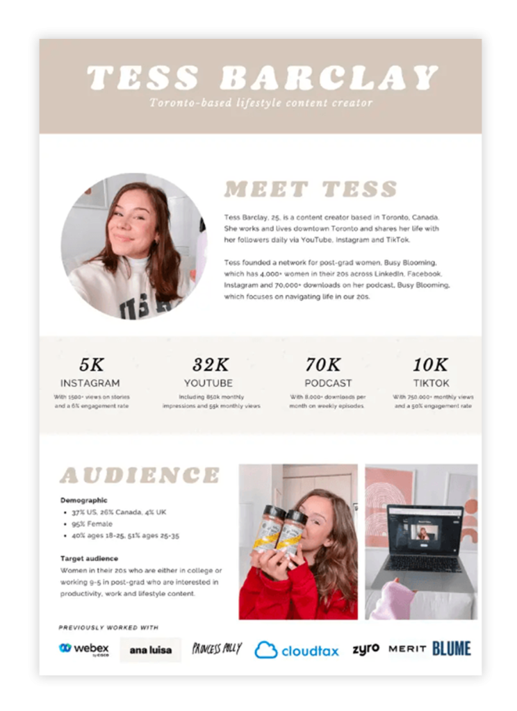 influencer media kit example
