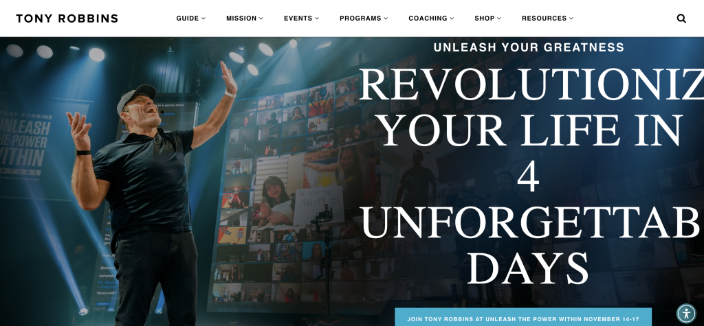 tony robbins public speaker website example